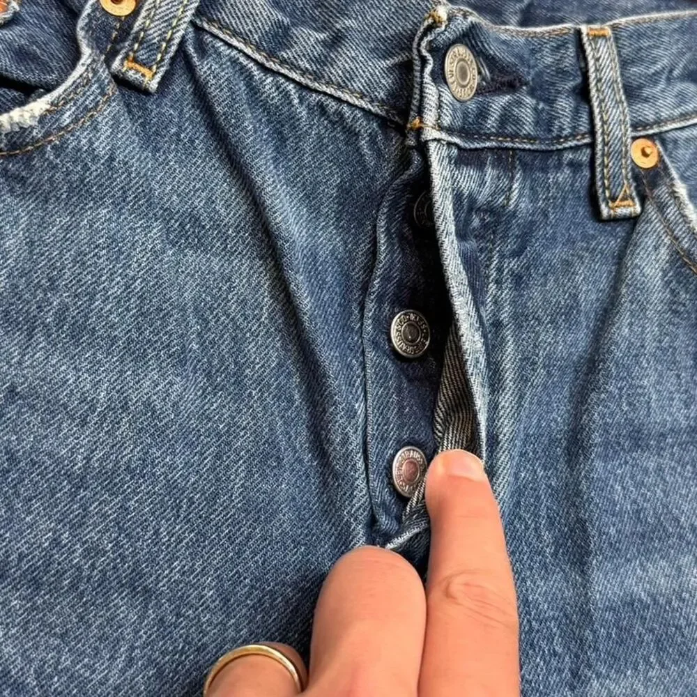 Levi's Premium Big E 501 Button Fly Blue Jean Cut Off Shorts